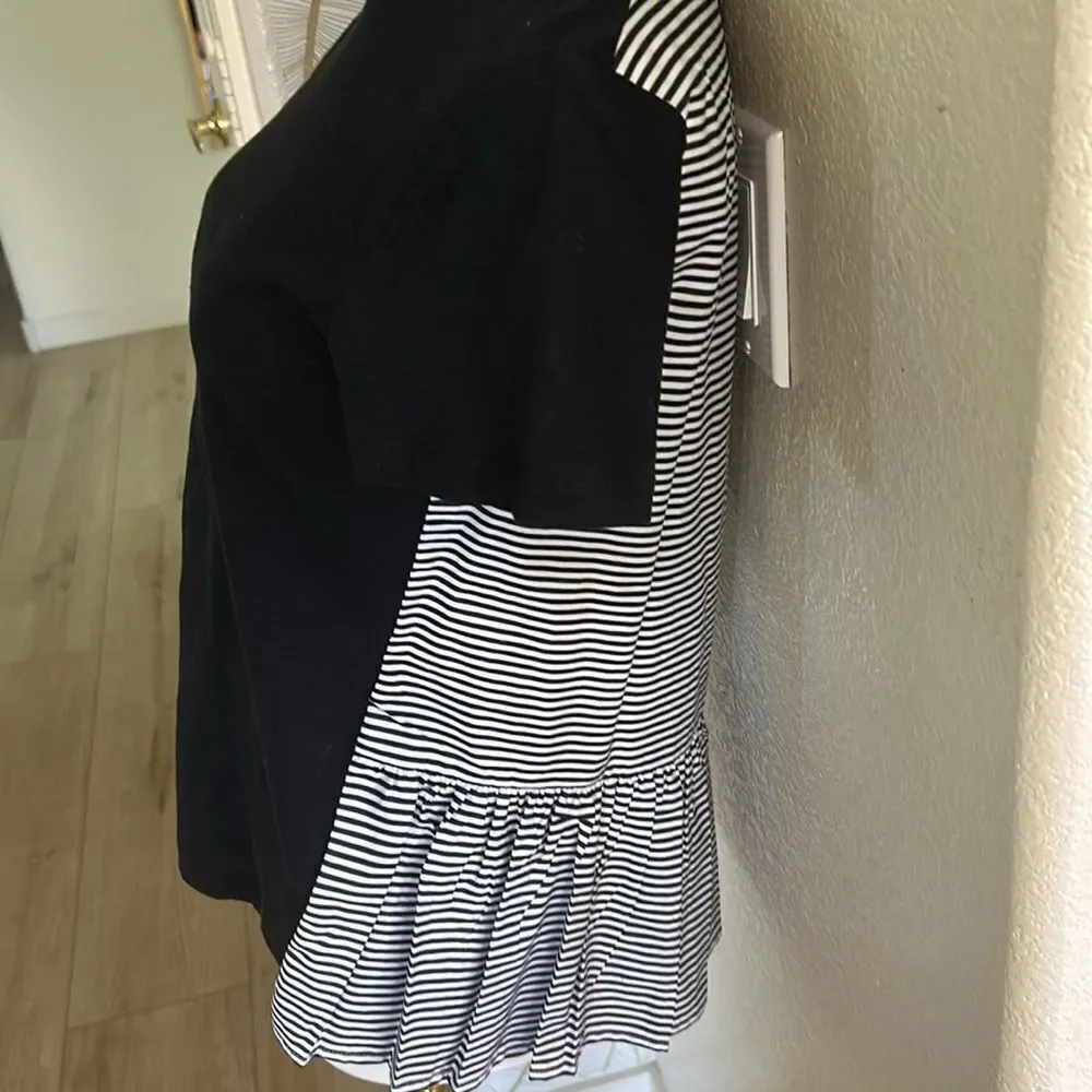 Kate Spade Black White Broome Street Striped Black Tee Shirt Top Small, NWT